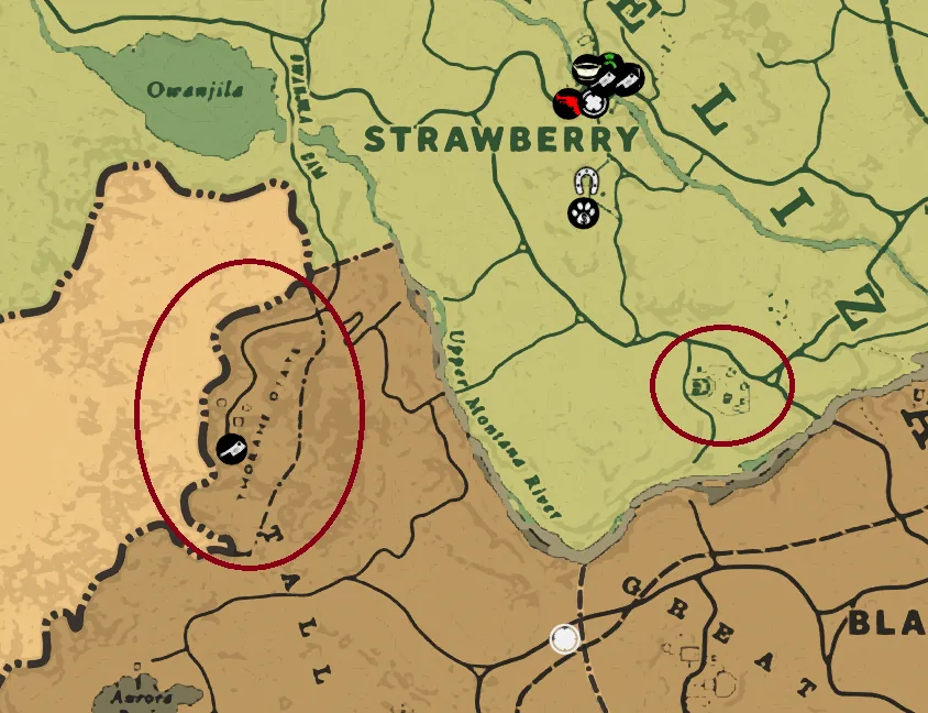 Mapa del campamento quemado y de la zona bajo el lago Owanjila